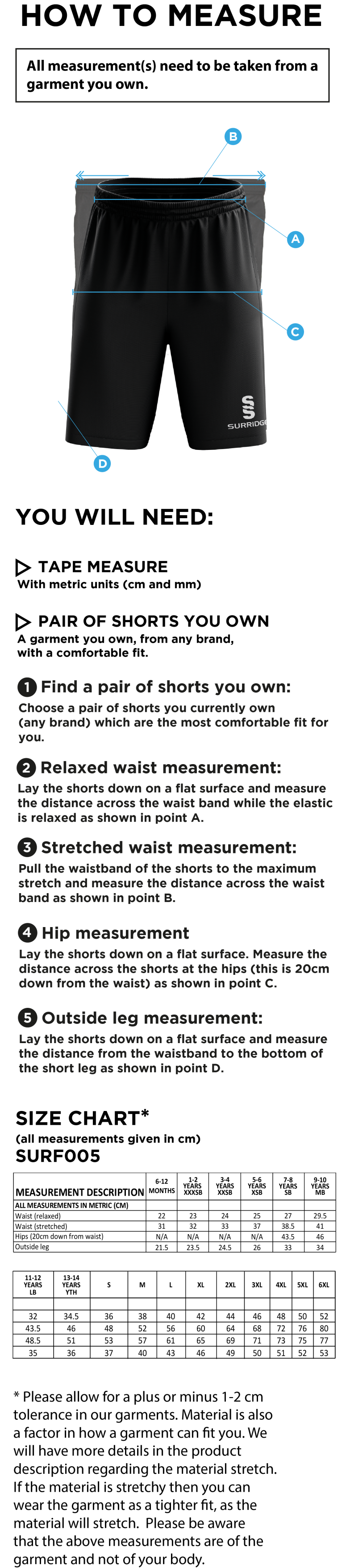 MATCH SHORT - Size Guide
